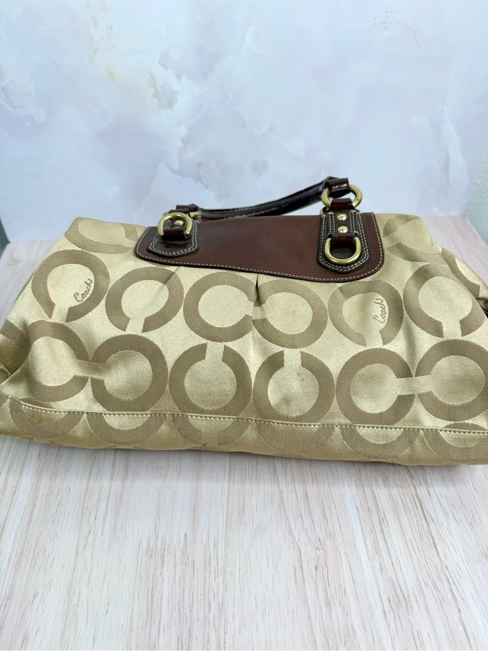 COACH Brown & Tan Signature Shoulder Satchel